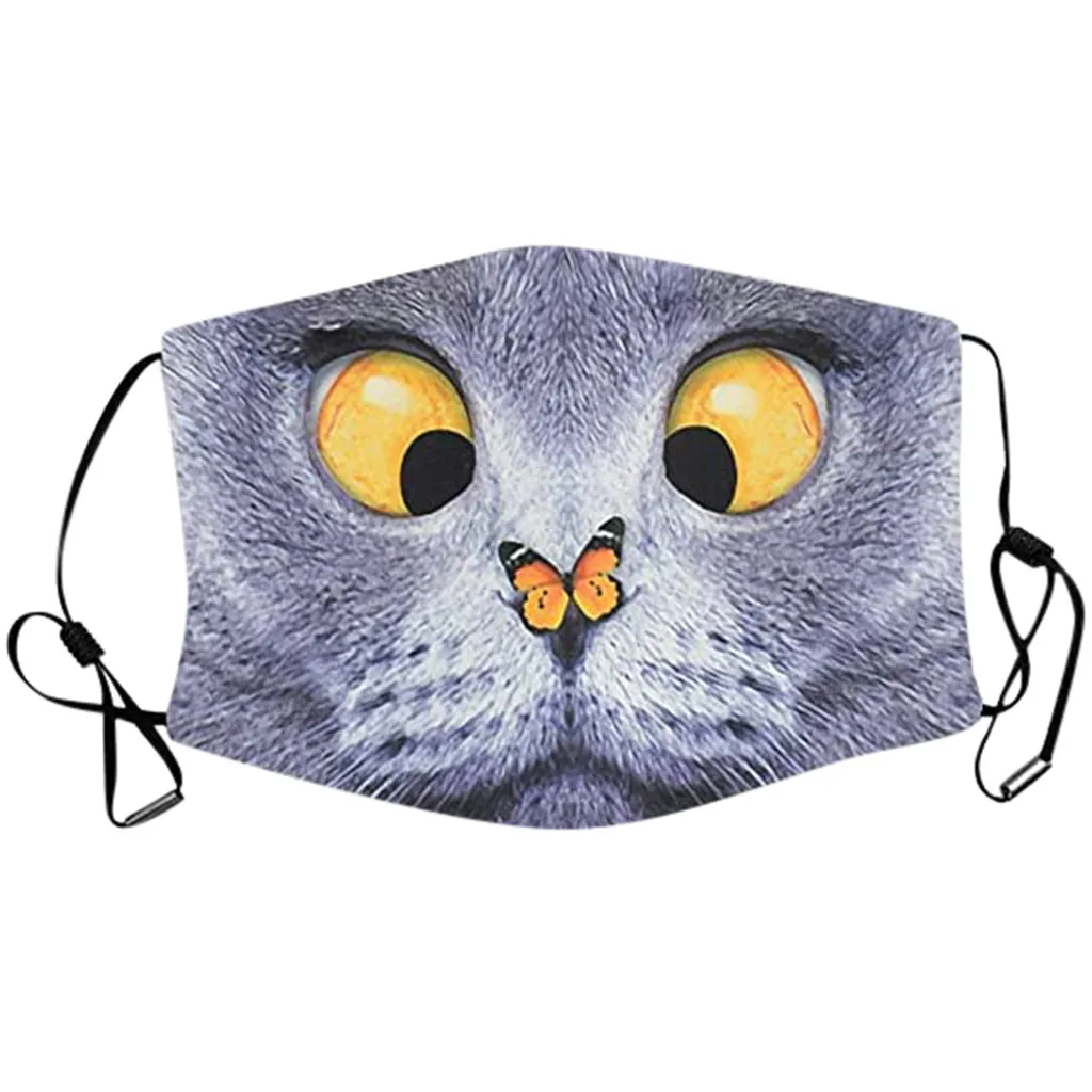 

3d Cat Funny Print Mouth Masks For Women Men Face Cover Washable Reusable Mouth-muffle Adjustable Ear Loops Masque Lavable