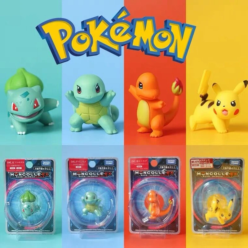 4pcs Pokemon Figures Pikachu Charmander Squirtle Ornaments Pokémon Action Figure Cartoon Cute Model Dolls Kawaii Kids Girl Toys | Игрушки и