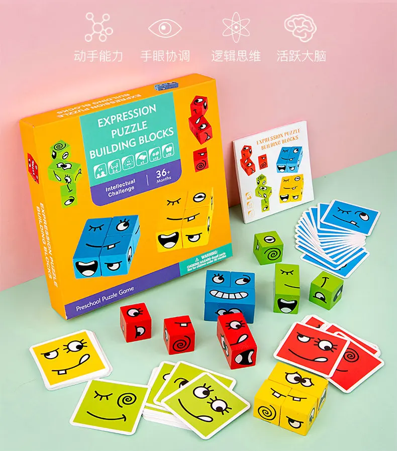 

Face Changing Cube Expression Building Blocks Children Early Education Logic Training Thinking Challenge Level Board Family Game