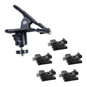 

1 Pcs Metal Spring Clamp Clip With Ball Head & 5 Pcs Metal Hot Shoe Flash Stand Adapter With 1/4 Inch Threaded