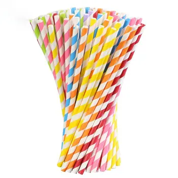

Disposable Paper Straws Colorful Striped Paper Straws For Birthday Wedding Decorative Event Supplies