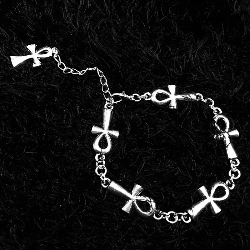 Ankh charm bracelet Pentagram pagan bracelet Crescent moon bracelet.