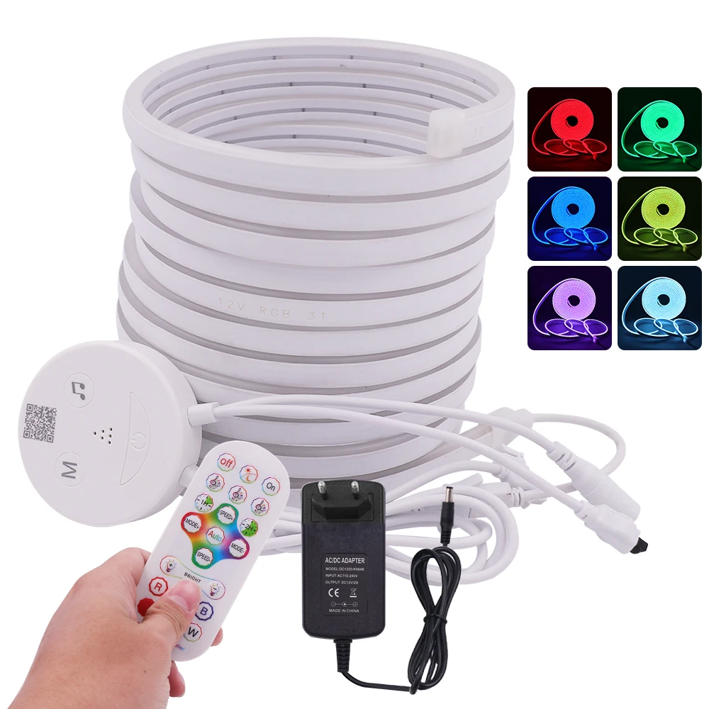 Bluetooth RGB Neon Light Strip IP67 Tube Waterproof Smart Timing Music Mode Outdoor Flexible Rope Tape With Remote Control | Лампы и