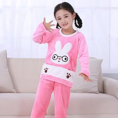 Бежевый Winter Flannel Kids Pajamas Sets Child Warm Sleepwear Cartoon Animals Print Baby Girls Boys nightwear Children Pajamas - Цвет: Бежевый