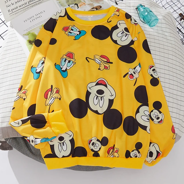 Plus Size Mickey Mouse Hoodies Women Harajuku Streetwear Thin Kawaii Oversized Sweatshirt Clothing Fashion Long Sleeve Tops 2021 A002 Yellow