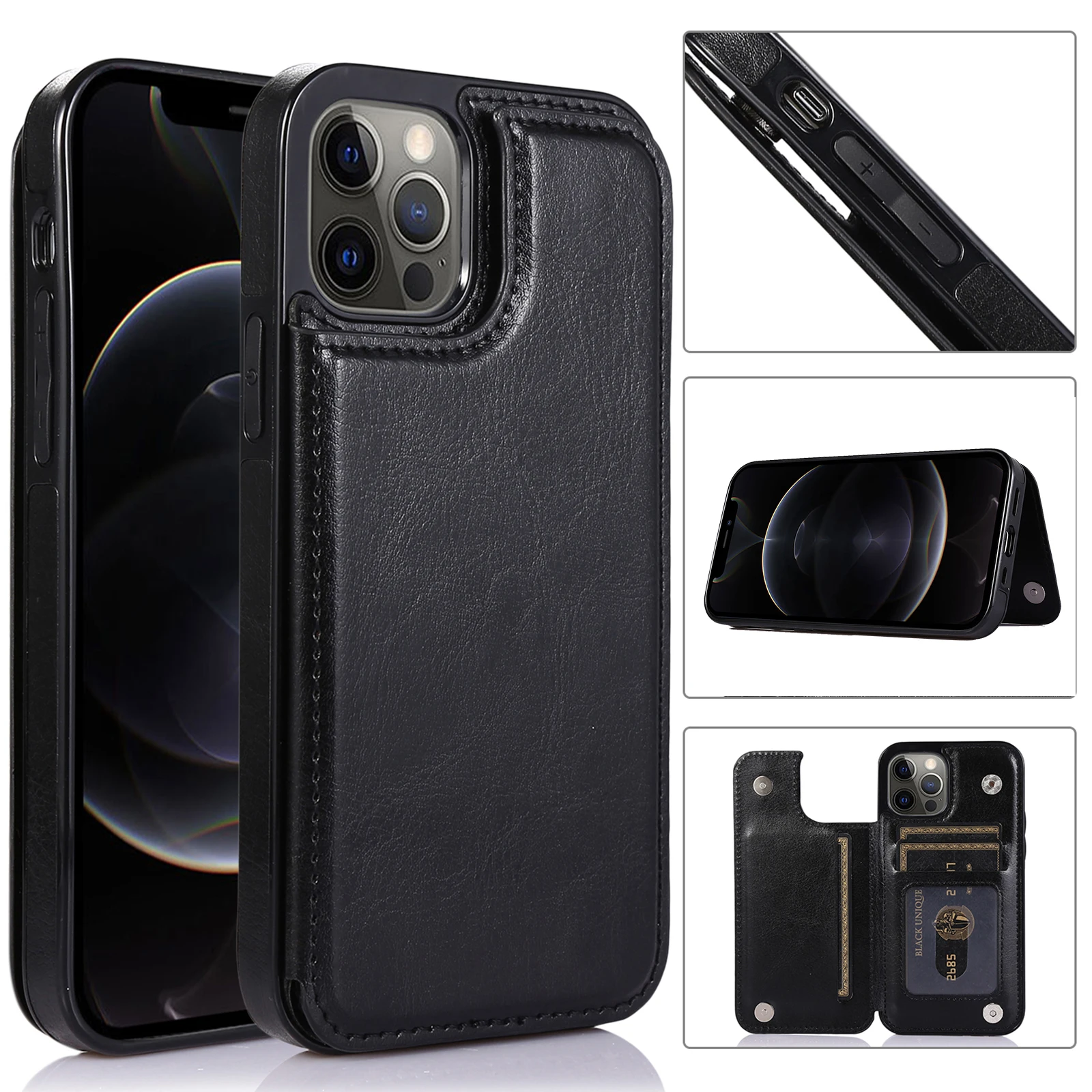 Custodia in pelle di lusso sottile per iPhone 11 12 mini Pro XR XS Max X 6 6s 7 8 Plus 5 5S SE Portafoglio con slot per carte Antiurto Fl_voghion.com