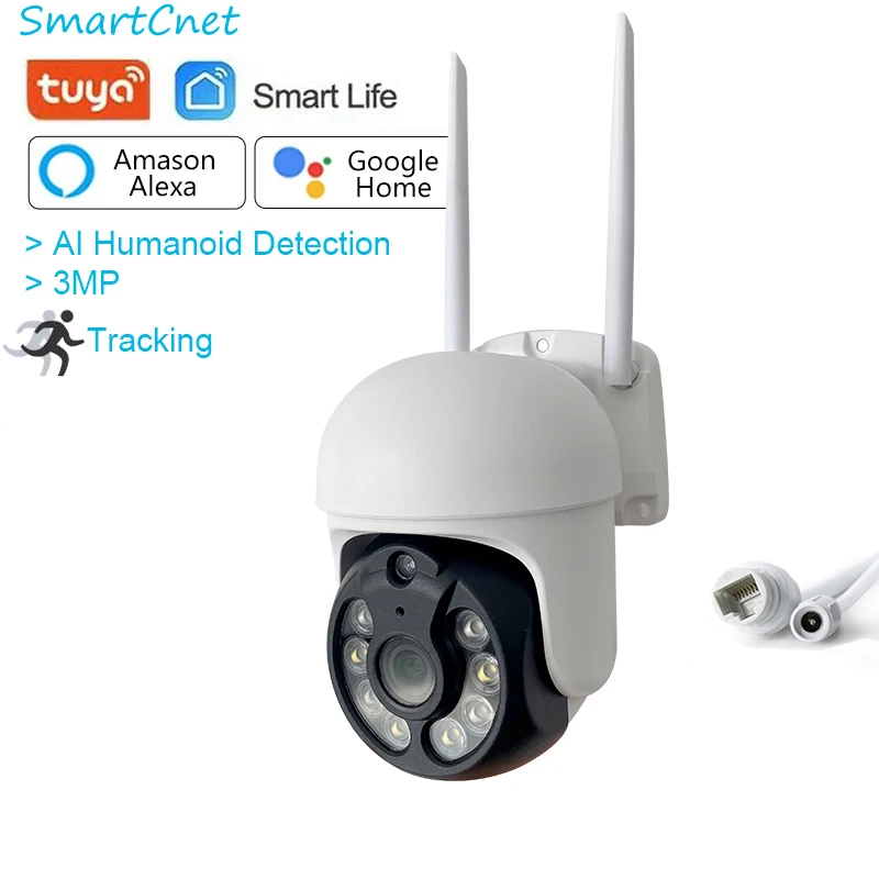 Tuya vida inteligente Google Alexa PTZ AI 1296P 3MP HD resistente al agua cámara IP al aire libre P2P WiFi cámara de seguridad de vigilancia CCTV