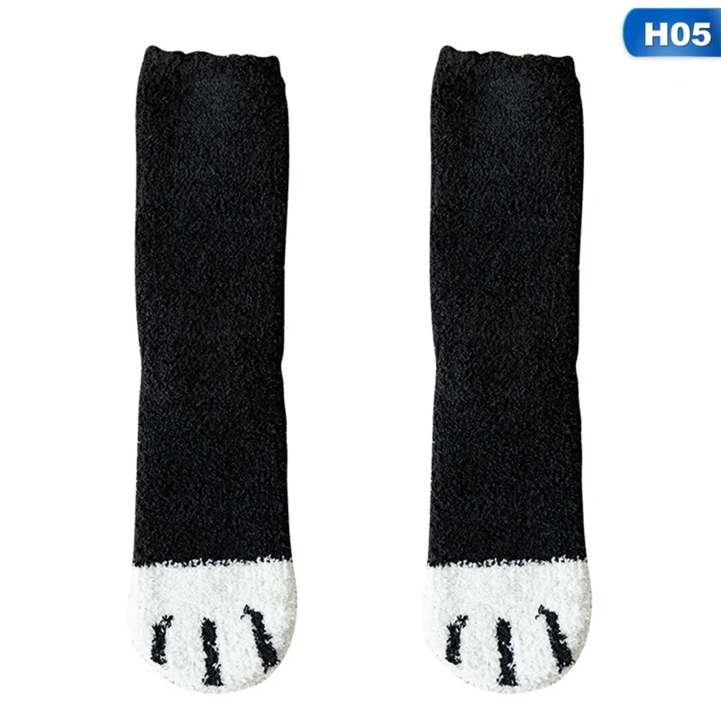 Зимние теплые носки с кошачьими лапами для женщин и девочек; носки для сна; домашние носки-тапочки; толстые носки - Цвет: H05