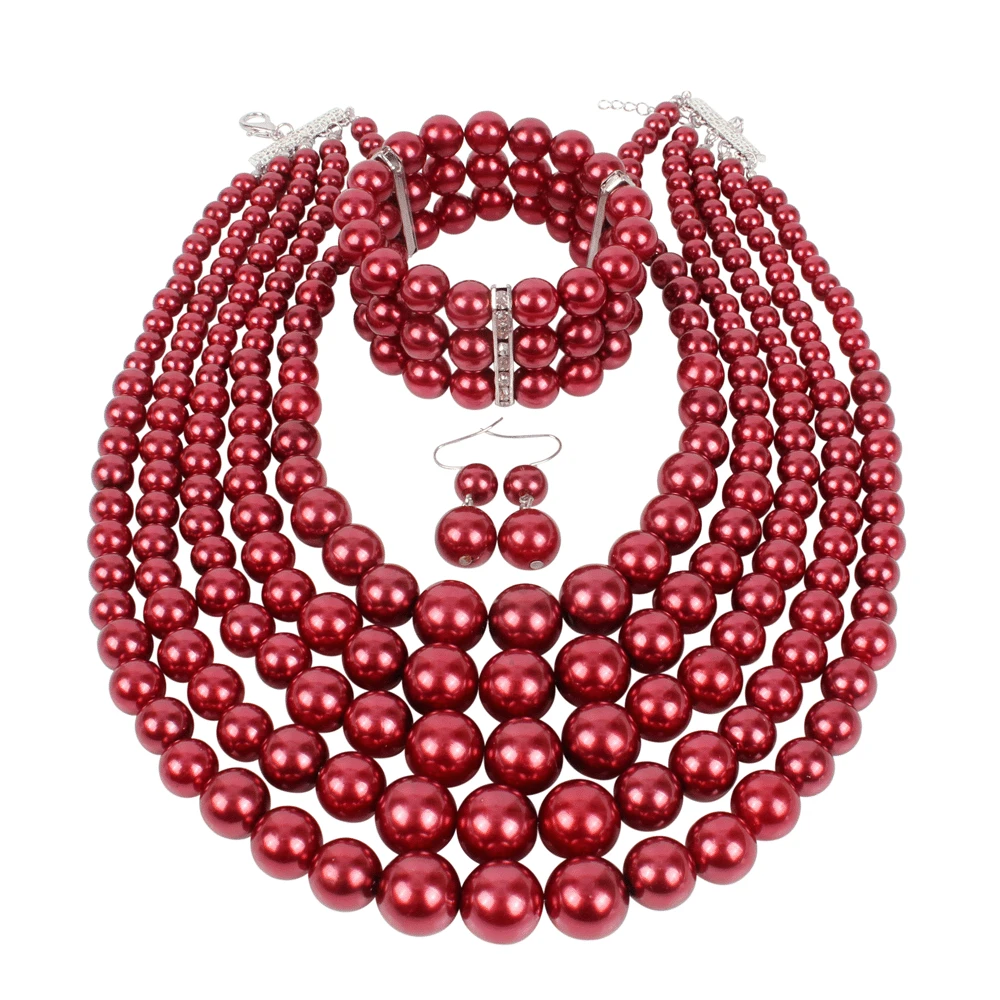 thumbnail image 5 of European and American Cross-border Explosion Models Exaggerated Imitation Pearl Set Multi-layer Pearl Necklac Beaded Three-piece, 5 of 5