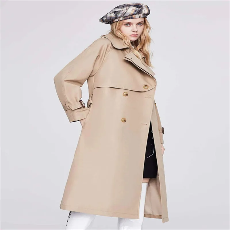 

Windbreaker Women 2023 British Style Double-Breasted High-End Spring Autumn Long Lace Up Slim Trench Coat Female Overcoat G1516