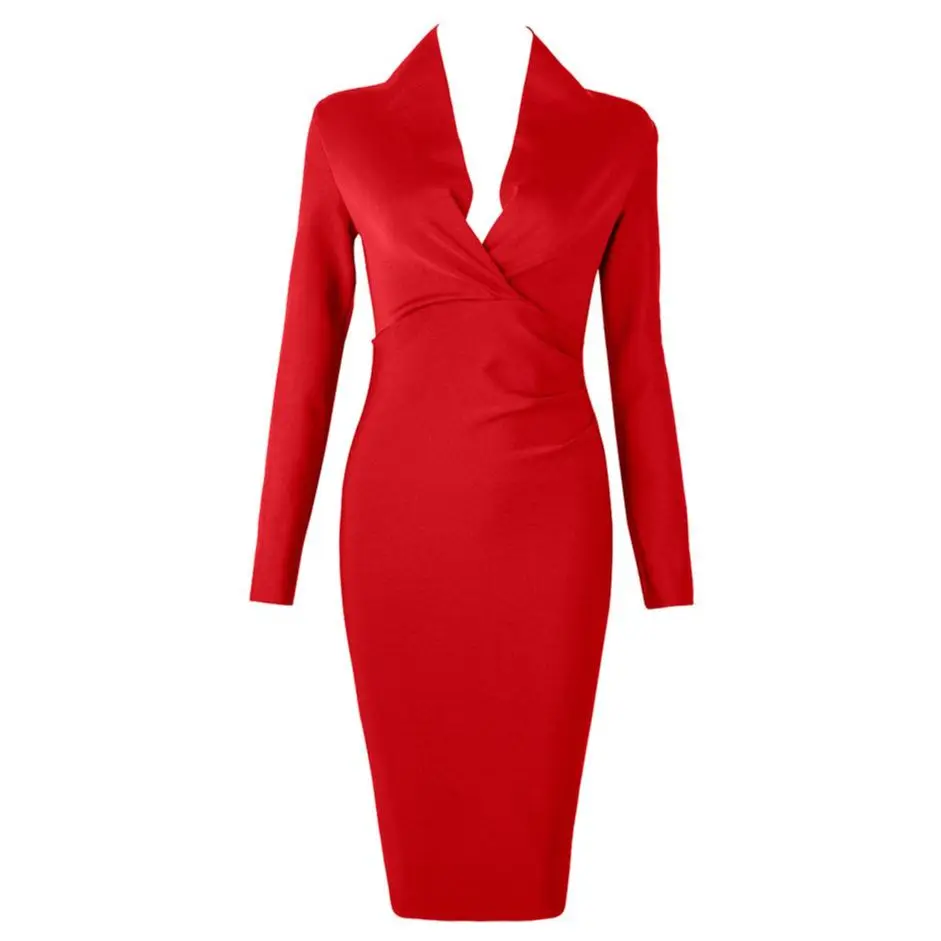 2022 New Summer Deep V Neck Women Bandage Dress Full Sleeves Celebrity Bodycon Dress Sexy Club Vestidos Evening Party Dresses