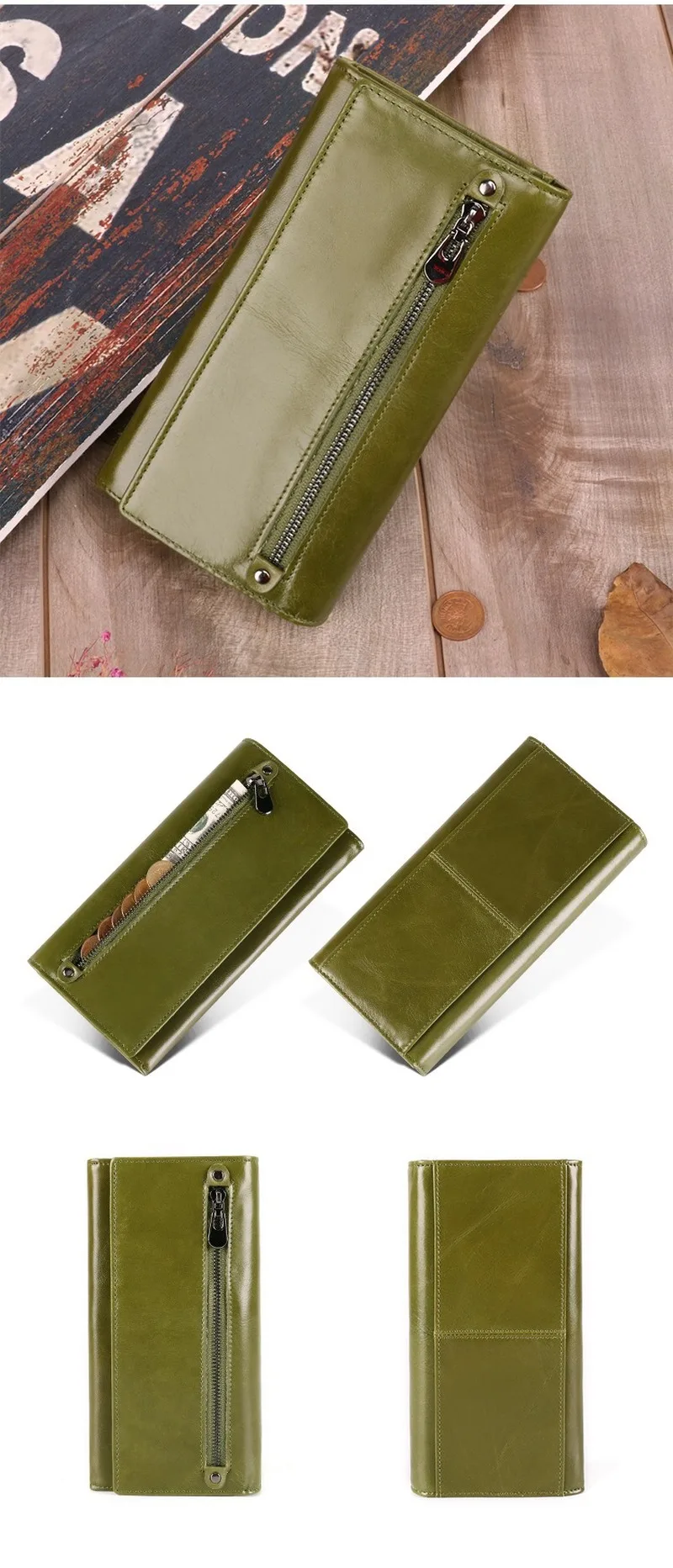 Korean Fashion Lady's Wallet Retro Leather Multi-card Pocket Handbag Mobile Wallet