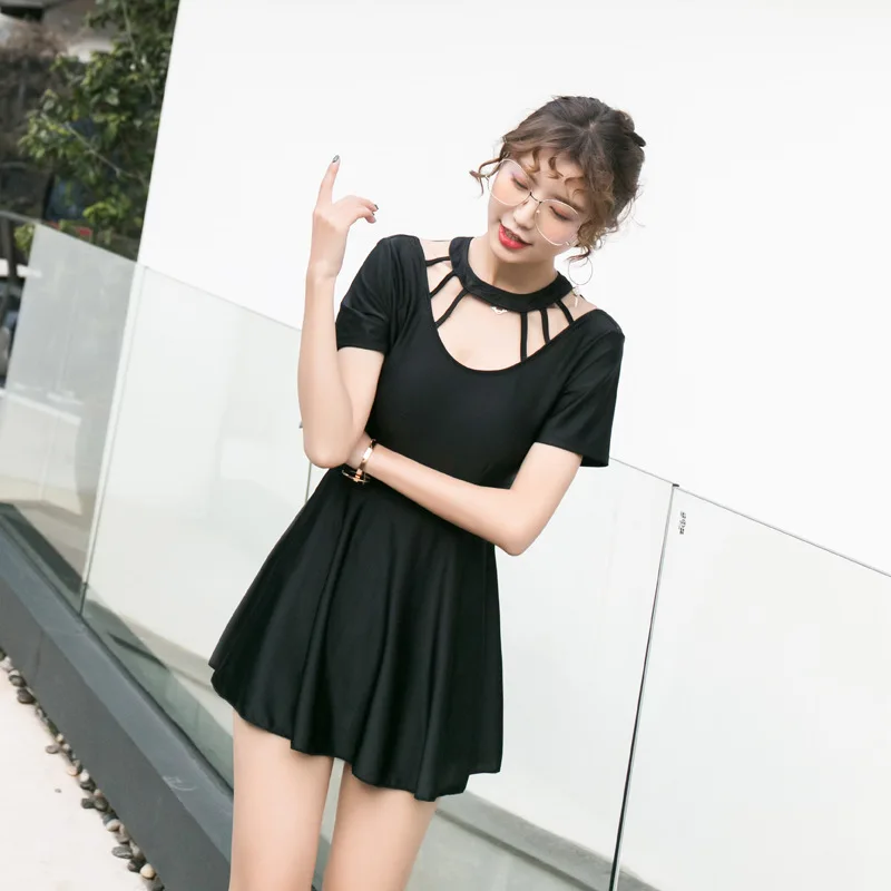 

New Style Black And White with Pattern Sexy Backless Belly Covering Slimming Backless Conservative One-piece Boxers Skirt WOMEN'