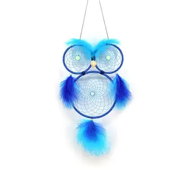 

1pc Handmade Luminous Owl Dreamcatcher with Feathers Blue Dream Catcher Craft Gift for Wall Bedroom Car Home Decoration