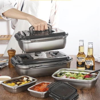 

Stainless Steel Lunch Box Fridge Induction Heating Food Storage Container Kitchen Items Lunch Organizer Tableware Accessories