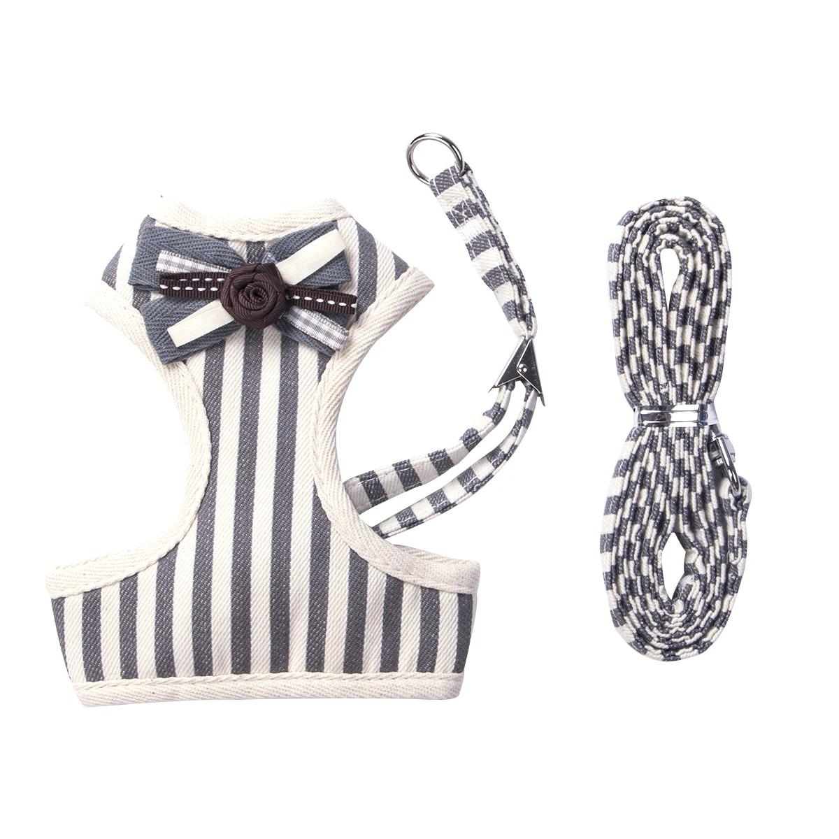 Gray stripe Горячая Распродажа, дышащая сетка, питомец, маленькая собачка, полосатая шлейка и поводок, набор щенков, жилет для собаки, кошки - Цвет: Gray stripe