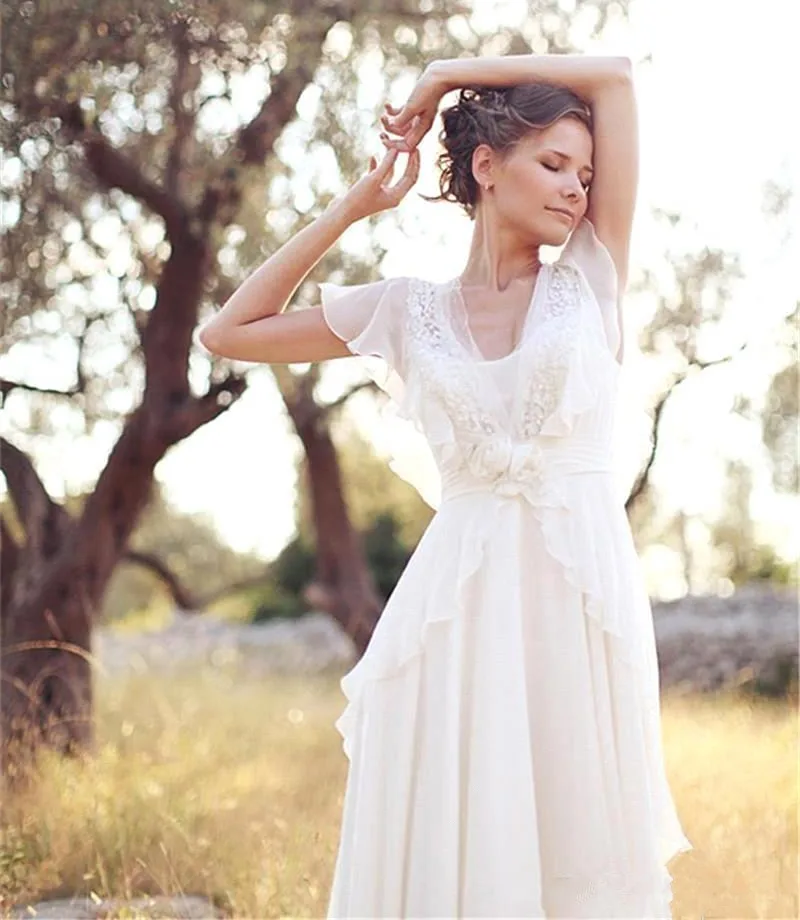 Vestidos De Novia белые кружевные Простые Свадебные платья большого размера с короткими рукавами свадебное платье длинное пляжное в пол свадебное платье