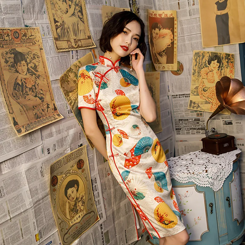 Мода Чонсам Китайский классический женский Qipao элегантный короткий рукав новинка платье Vestidos S-3XL