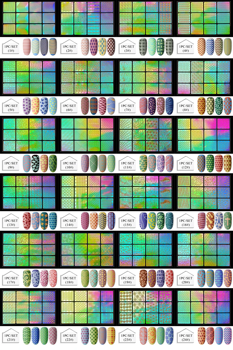 Four Lily 24type Hollow Laser Nail Art Sticker Stamping Prints Water Decals Nail Art Stickers Long Lasting Nail Transfer Sticker