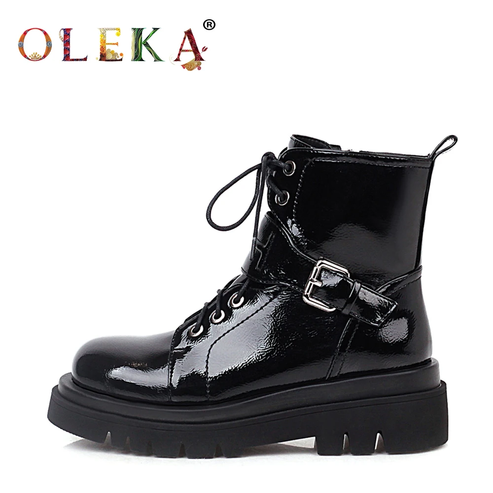 

OLEKA Mid-Calf Winter boots women Platform Metal Decoration Round Toe ladies boots Neutral Style Punk New AS263