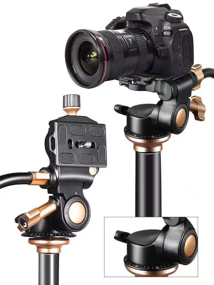 QZSD Q08S Aluminum 3-Way Fluid Head Rocker Arm Video Tripod Ball Head for Canon Nikon Sony Fujifilm DSLR Camera Tripod Monopod tripod ball head camera fluid head