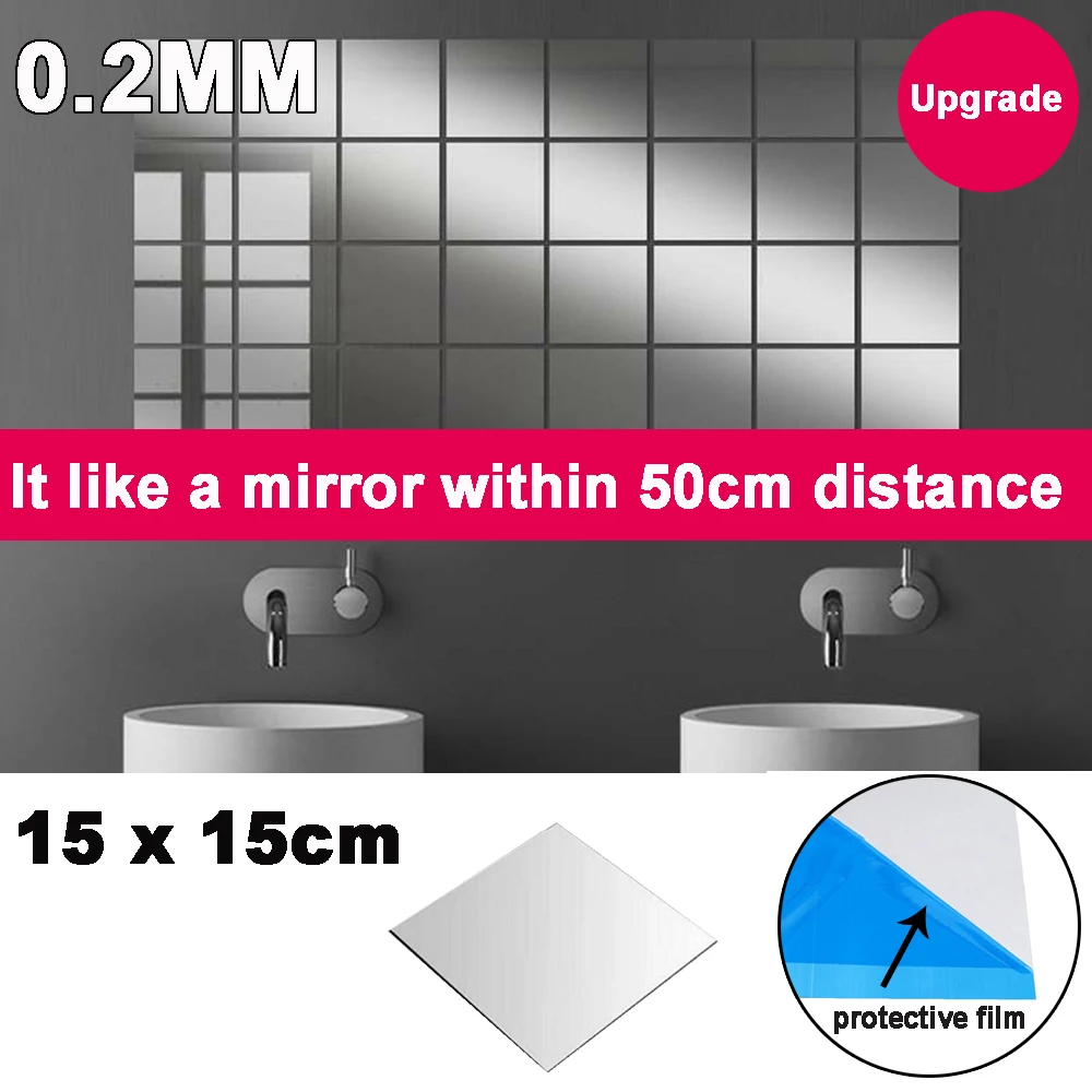 Upgrade: 0.2mm thickness-15x15cm as Mirror within 50cm Tiles Wall