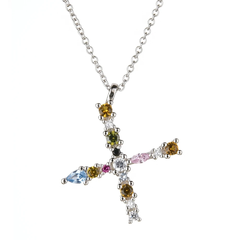 Silver X Altruist 925 Sterling Silver Letter S Initial P L Pendant Long Chain Necklace Nightmare Before Christmas Lucky Crystal Jewelry - Окраска металла: Silver X
