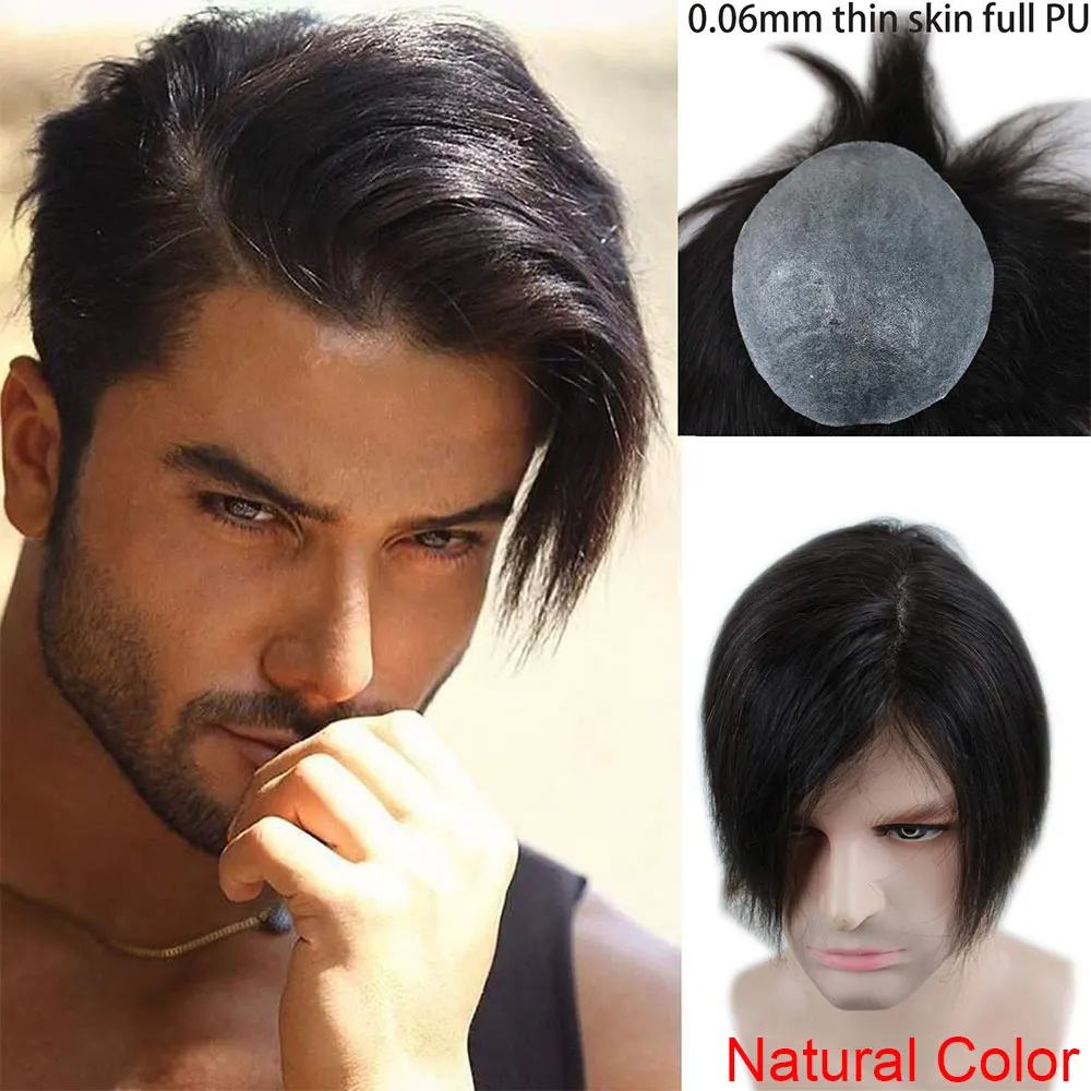 Natural Color Eseewigs 21# мужские замены волос Системы накладки из искусственных волос всей PU Base 10x8 Натуральные Прямые бразильские Реми человеческие волосы кусок - Парик Цвет: Natural Color