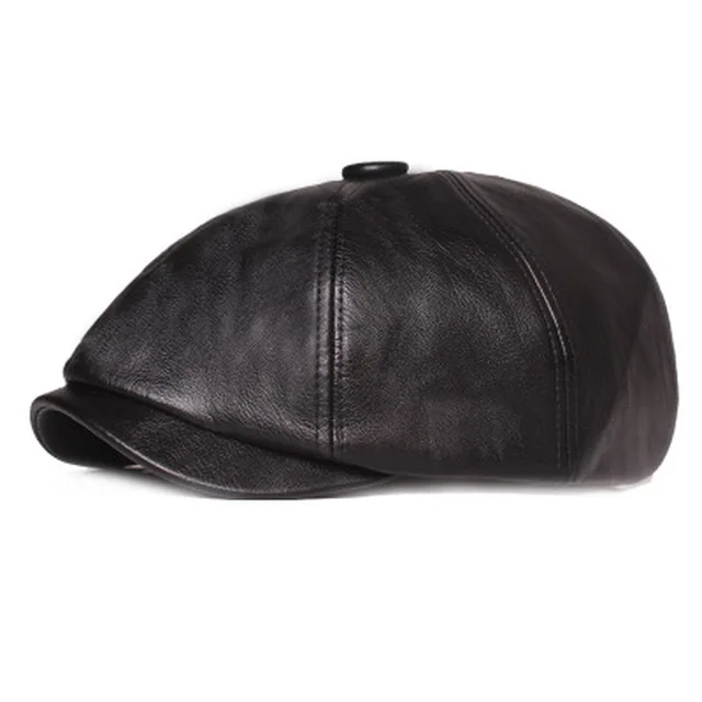 Retro Octagonal Leather Men Beret Hat