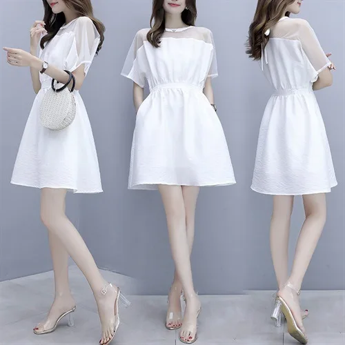 

2019 Summer New Style Fashion Fairy Immortal Elegant Mid-length Long Skirts Elegant Ladies' Bandage Cloth Solid Color Dress