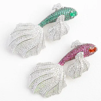 

Clear and Fuchsia cz Goldfish Golden plated Paved CZ Brooches Necklace Pendant