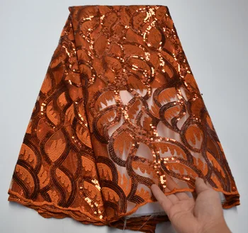 

French Net Lace Fabric African Embroidered Tulle Lace Fabric With Sequins Nigerian Lace Fabric For Wedding Party Dress KL5-85