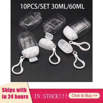 

Home Storage Bottles Hand Sanitizer 10Pcs/Lot 30/60ml Travel Transparent Plastic Mini Empty Refillable Bottle With Key Ring HOT