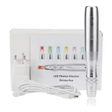 7 цветов свет Электрический авто Дерма профессиональная ручка Беспроводная электрическая красота с 2 шт 12 контактов картридж
