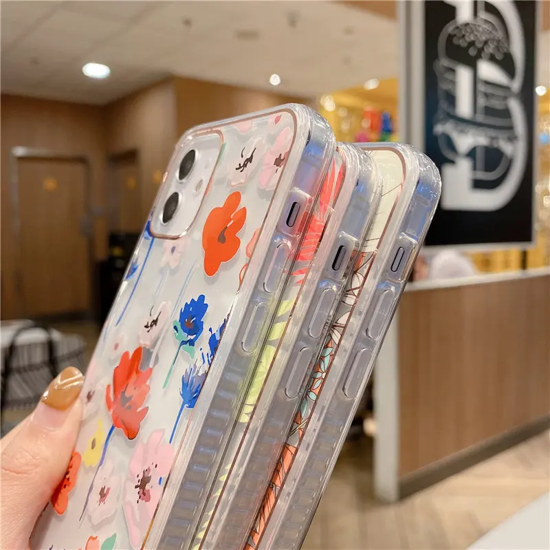 Vintage Flower Leaf Phone Case For iPhone 13 12 11 Pro Max XR XS Max X 7 8 Plus SE2020 Shockproof Bumper Clear Flower Back Cover