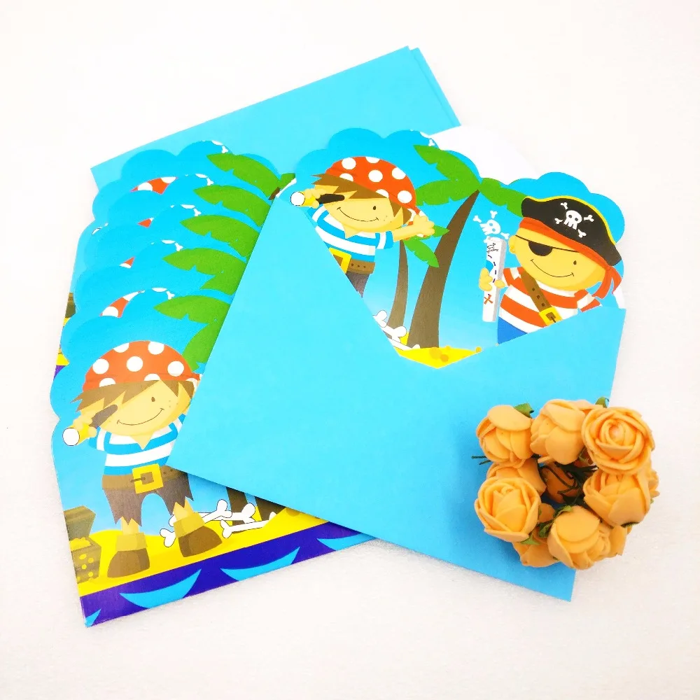 

6pcs/bag Cartoon Pirate Invitation Card Favor Birthday Cute Party Supplies Event Decoration Kids Supplies Children Pirate Party