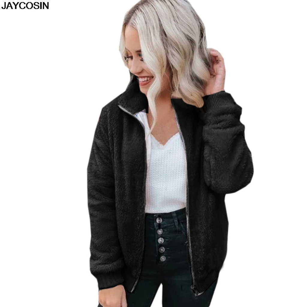 

JAYCOSIN Casual Women Autumn Winter Outerwear Loose Double-Sided Plush Hoodie Female Plus Size Artificial Fur Coats Jacket 9731