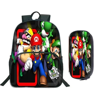 

2Pcs/Sets Super Mario Backpack New Mochila for Students Daily Use Rucksack for Children Boys Girls Cartoon Schoolbag Pencil Case