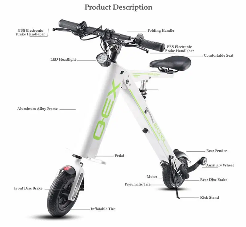 Foldable Electric Skateboard Two Wheels Electric Scooters 10 Inch 300W 36V Off Road Adult Lightweight Electric Scooter Bike (15)