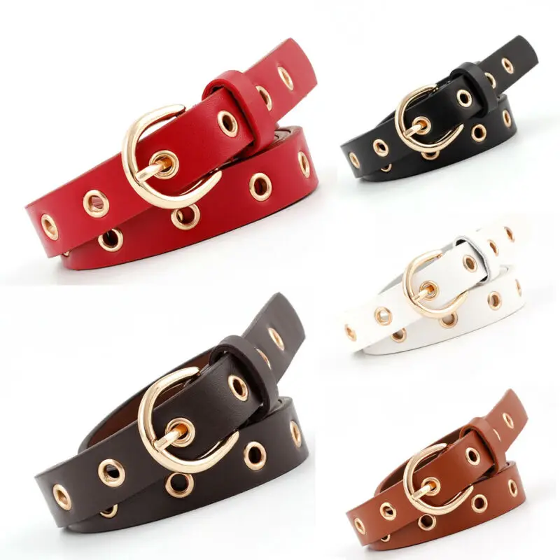 

Women Punk Chain Belt Adjustable Black Single Eyelet Leather Buckle Belt 2019