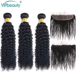 Vipbeauty кудрявые пучки вьющихся волос с фронтальной шнуровкой Remy бразильские человеческие волосы для наращивания 10-28 дюймов натуральный цвет
