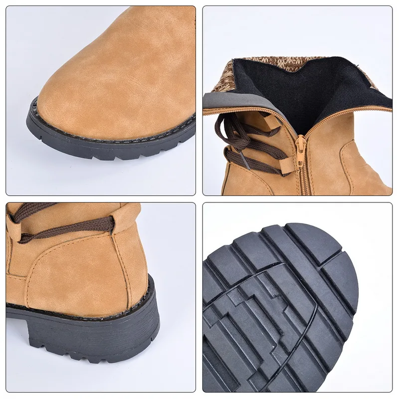 Puimentiua Winter Shoes Women Boots Basic Mid-Calf Boots Round Toe Zip Platform Decor Female Shoes Warm Lace Up Boots Shoes