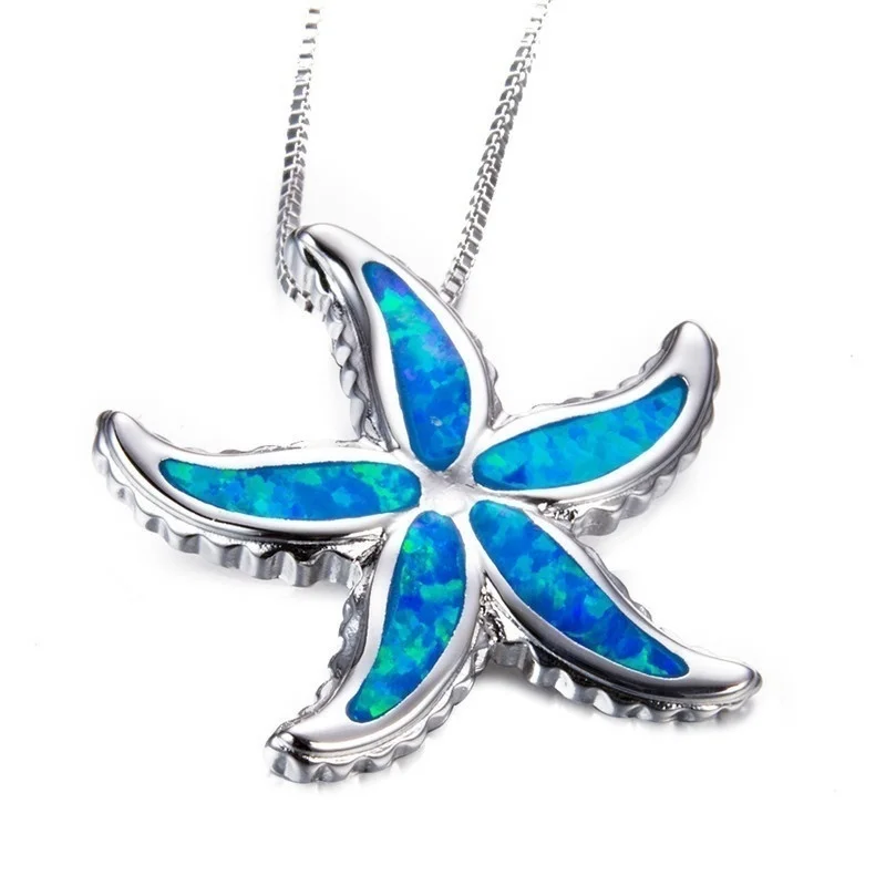 

Fashion classic Blue color Starfish Pendant Necklace Ocean Animal Statement Necklaces for women Wedding Jewelry Gifts