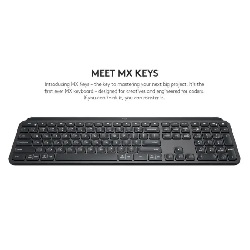 Клавиатура logitech MX Keys, 2,4 ГГц, Bluetooth, двойной режим подсветки, перезаряжаемая, легко переключаемая, для домашнего офиса, 109 клавиш, беспроводная клавиатура