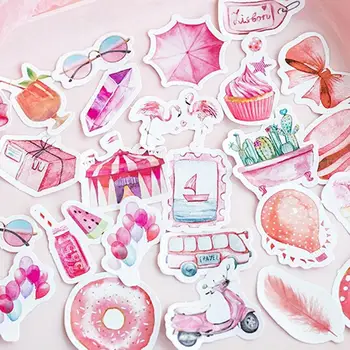 

modern 46Pcs pink Flamingo Bowknot Bus Decorative Scrapbooking Hand Account Sticker Decal Self-Adhesive Label novel DIY making
