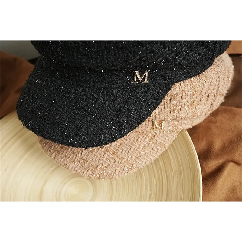 USPOP Brand Designer Fashion Winter Caps Women Diamond Letter Newsboy Caps Flat Solid Color Tweed Militray