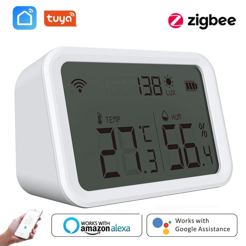 Tuya Zigbee 3.0 Temperature Humidity Sensor Lux Light Detector Hygrometer Thermometer LCD Screen Work Tuya Zigbee Hub Smart Home