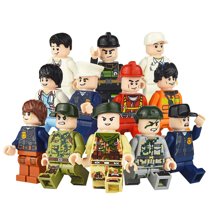 120pcs/lot Creative Mini Mixed Figures Building Blocks Bricks DIY Toys Police Soldier Occupations Mini People For Kid Child Gift