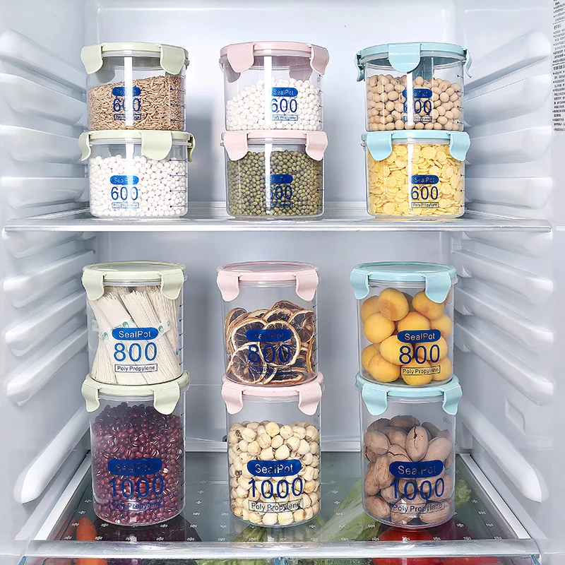 600-1000ML Plastic Kitchen Storage Box Preservation Sealing Food Container Jars 