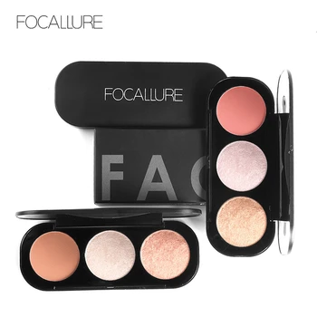 

FOCALLURE 3 Colors Makeup Face Cheek Blusher Shimmer Blush Face Blusher Highlight Cosmetic Palette Highlighter Colorete